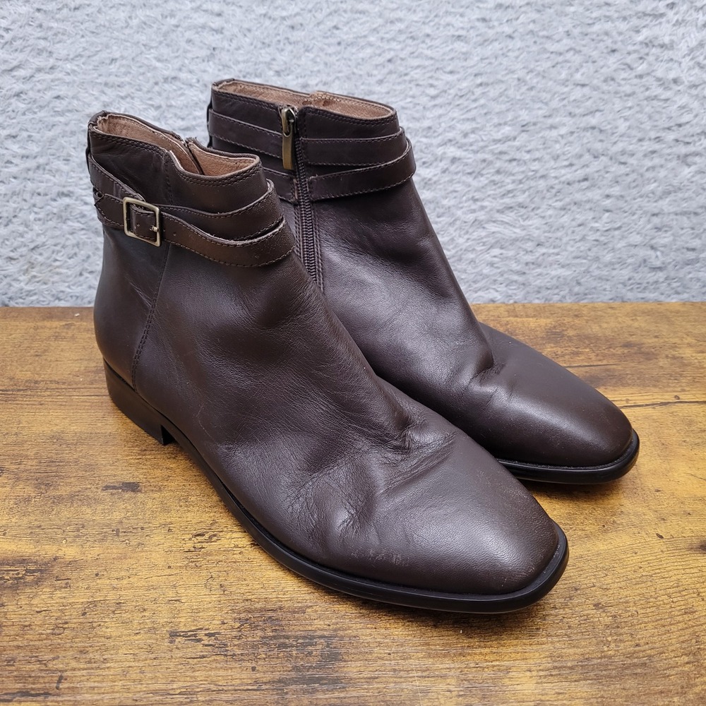 J.Jill Brown Leather Ankle Boots Buckle Strap Zipper Closure Womens Size 9.5